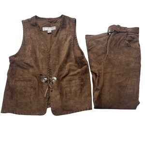 VTG Maggie Lawrence Suede Leather Set Medium 10 Brown Vest Pants Western Cowgirl